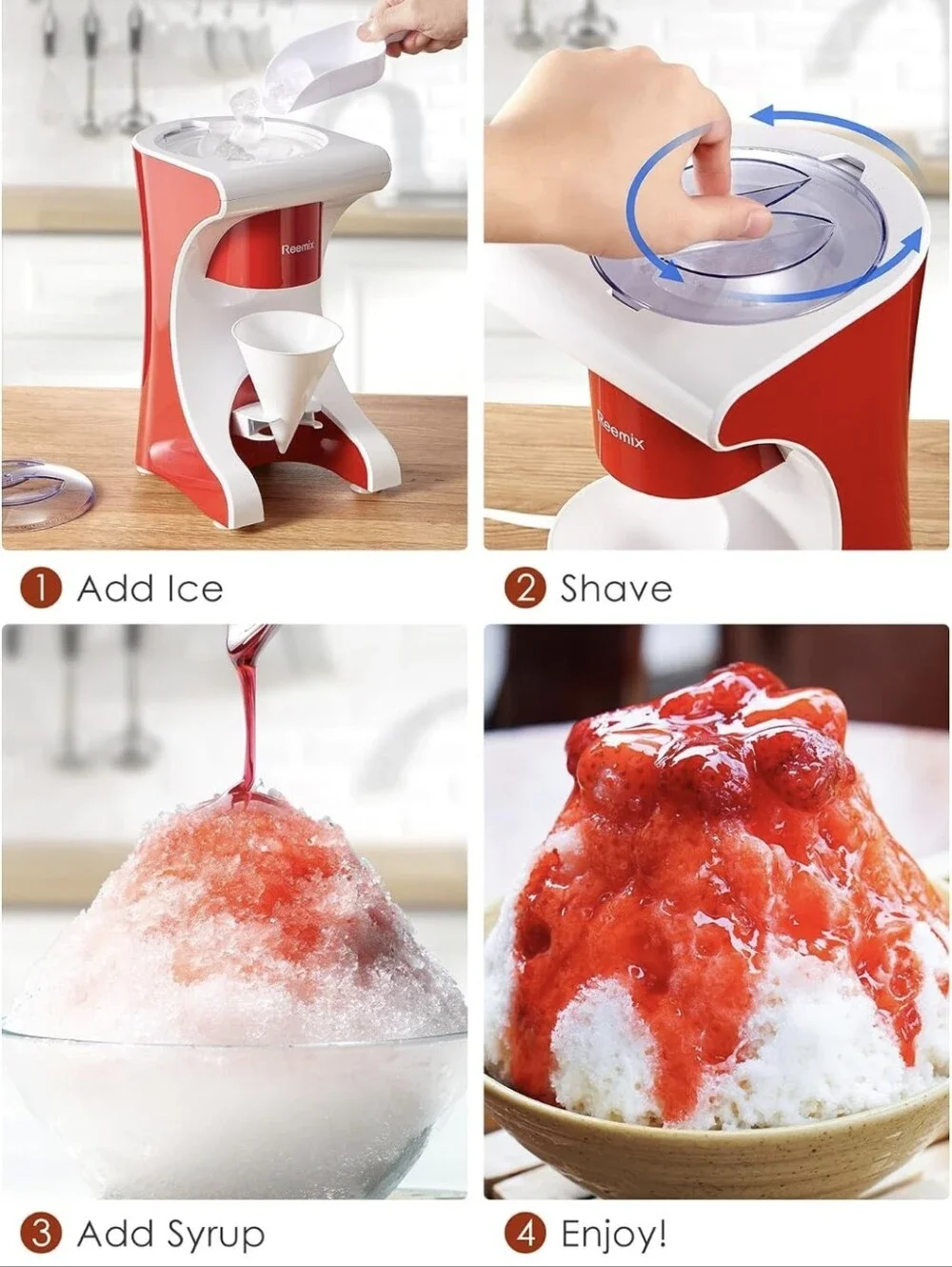 Shaved Ice Machine Snow Cone Machine, Reemix Slushie Machine for Snow Cone